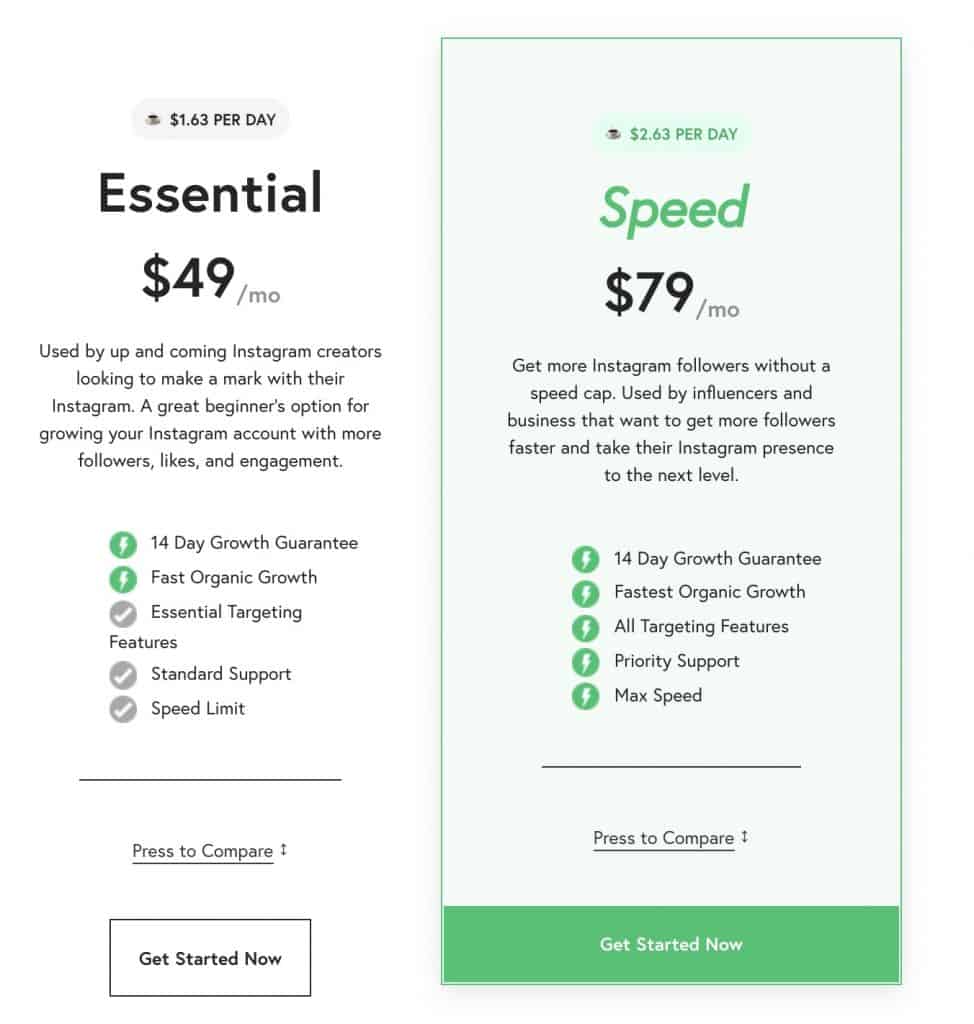 best instagram growth service: nitreo pricing plans